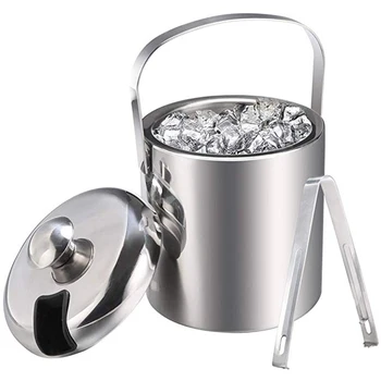 

Ice Buckets with Stainless Steel Ice Tongs,Double Wall Ice Bucket with Lid,Silver Ice Wine Chiller for Bar Paties,Ice Buckets fo