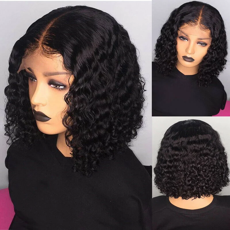 

Women Short Curly Lace Front Hair Wig Ombre Brazilian Bob Water Wave Wig JIU55