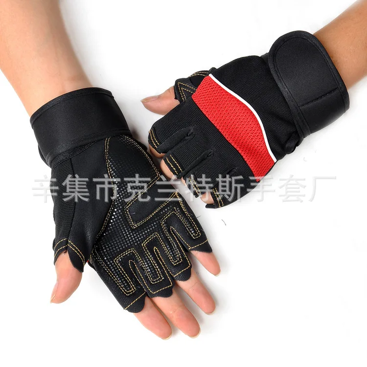 Мотоциклетные Перчатки для бодибилдинга, перчатки с половинными пальцами, перчатки для тренировки движения, Удлиненные Манжеты, тренажерный зал для тяжелоатлетов, перчатки