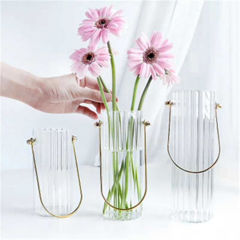 

Nordic ins simple metallic stripe small portable transparent glass vase flower arrangement small fresh floral
