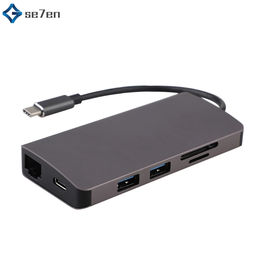 Usb-хаб 9 в 1 Thunderbolt 3 type C адаптер док-станция 2 USB 3,0 порт 4K HDMI 1080P VGA RJ45 Gigabit Ethernet для Macbook Pro PC