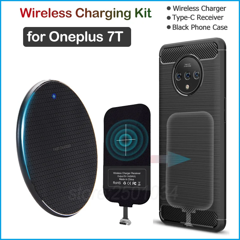 

Wireless Charging for Oneplus 7T Qi Wireless Charger+USB Type C Receiver Adapter Gift Soft TPU Case for Oneplus 7T 7 T
