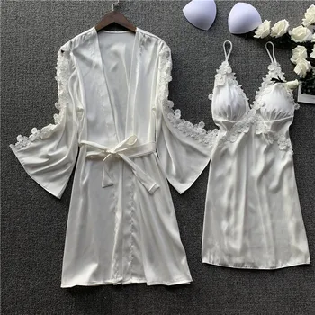 

Sexy Women Sleepwear Pyjama Faux Silk 2 Piece Pajamas Set Stain Summer Spring Sling Nightgown Robe Nightdress