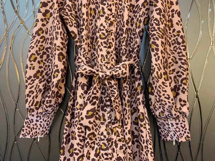 Autumn Early New Female Circle Neck Leopard Printed Pattern Decorative Belt Received Long Sleeve Dress 921