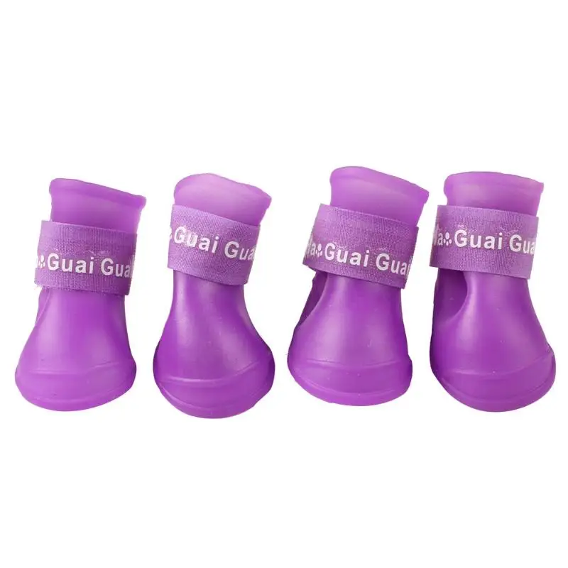 4x Cute Pet Dog Waterproof Boots Protective Rubber Rain Shoes Candy Color