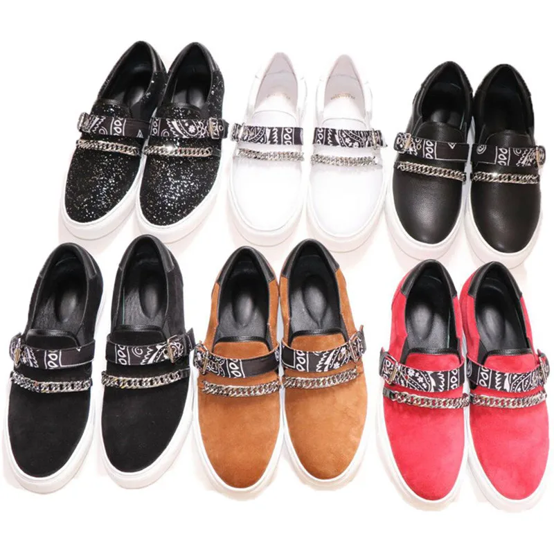 

Genuine Leather luxury flat casual buckle strap chain little white shoes comfortable men casual leather shoes