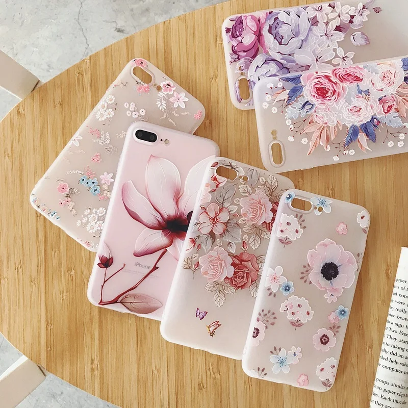 

Floral Phone Case Cover For iphone X 7 7 Plus xs max xr 3d Plant Cell Phone Bags Girl Women Shell For iphone 5 5s 5se 6 6s
