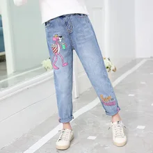 Джинсы для девочек г., новая стильная весенне-осенняя одежда в западном стиле свободные брюки повседневные обтягивающие детские штаны для больших мальчиков
