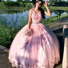 Розовое цветочное бальное платье Бальные платья без рукавов Пышное роскошное Пышное Платье длинное милое 16 платье размера плюс