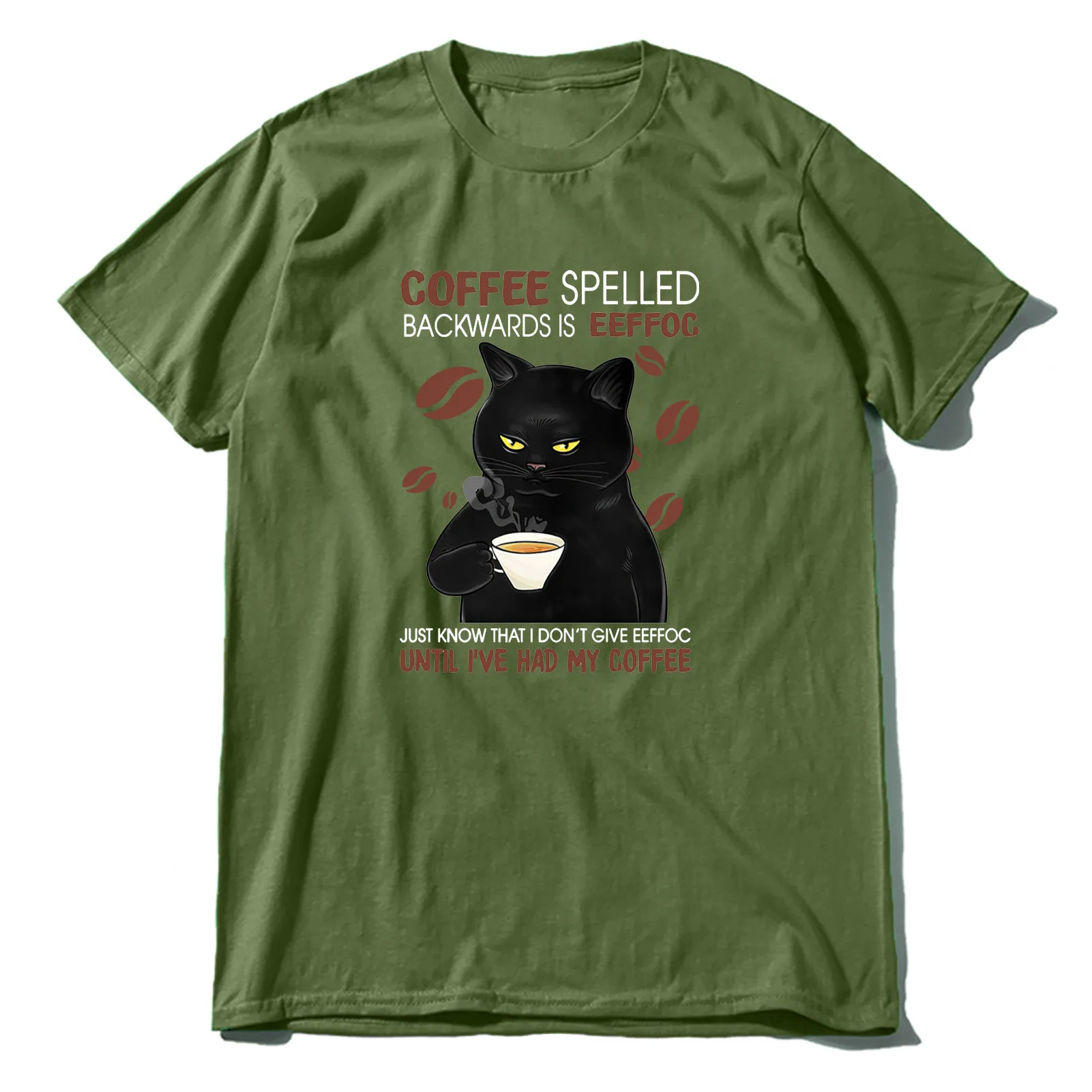 Tanie Unisex 100% Premium bawełna czarny kot kawy napisane do tyłu sklep