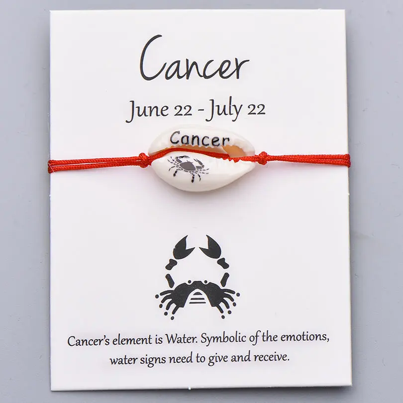 Cancer Pipitree натуральный корпус созвездий 12 знаков зодиака браслет желать подарок красная нить на удачу браслеты с подвесками для женщин мужчин детские ювелирные изделия - Окраска металла: Cancer