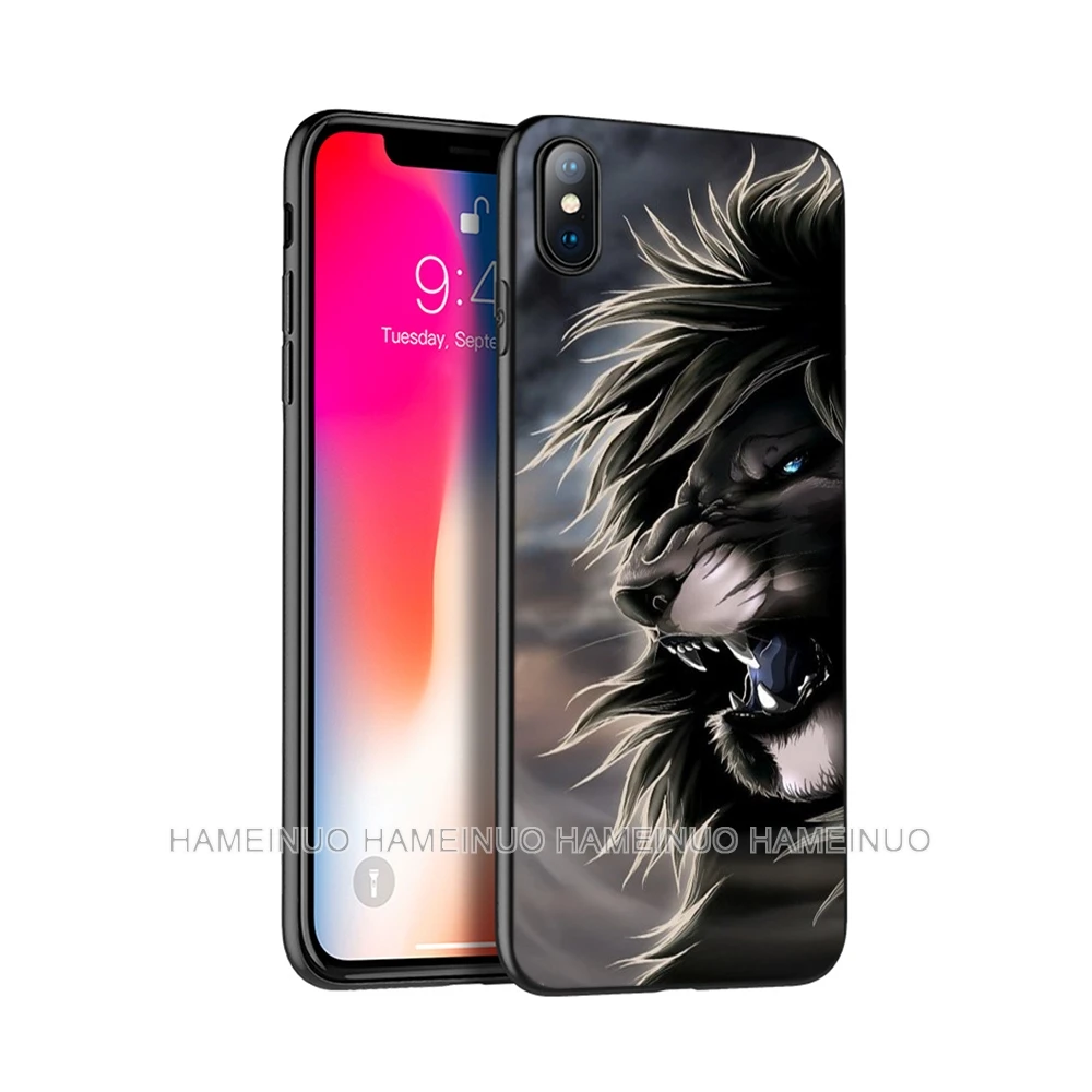 Черный чехол ТПУ для iphone 5 5s se 6 6s 7 8 plus x 10 чехол силиконовый чехол для iphone XR XS 11 pro MAX чехол Большой Лев животное