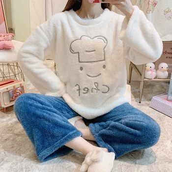 

Winter Women Pajamas Warm Cute Night Sleepwear Pijama Mujer Flannel Full-Sleeve Pajamas Set Ladies Homewear Pyjama Girls Clothes