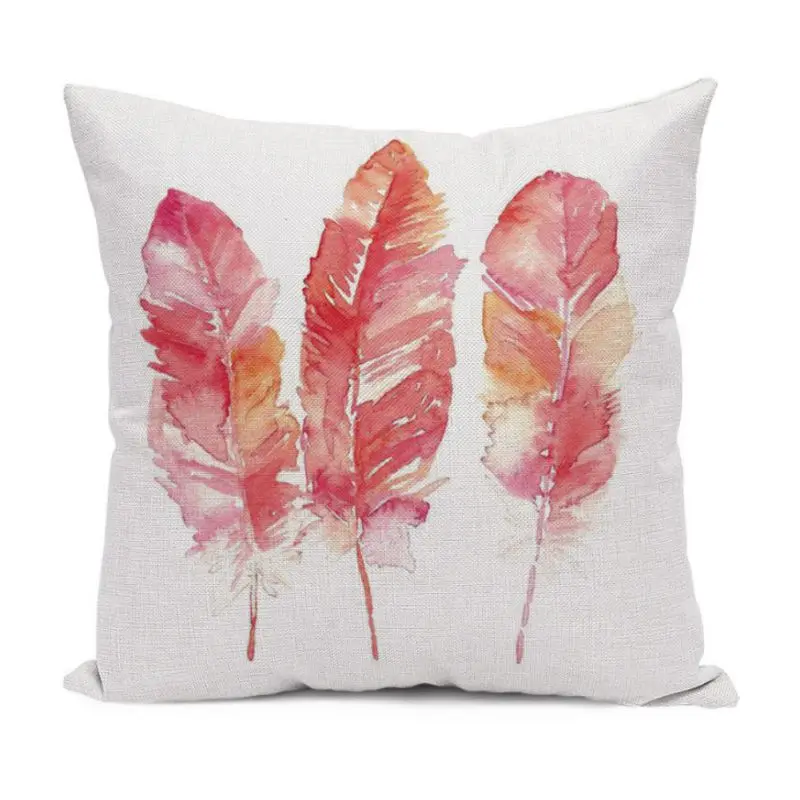 Pillow Case 45*45 Feather Flower Painting Linen Throw Pillowcases Simple Modern Cushion Office Back Cushion Core-less - Цвет: E