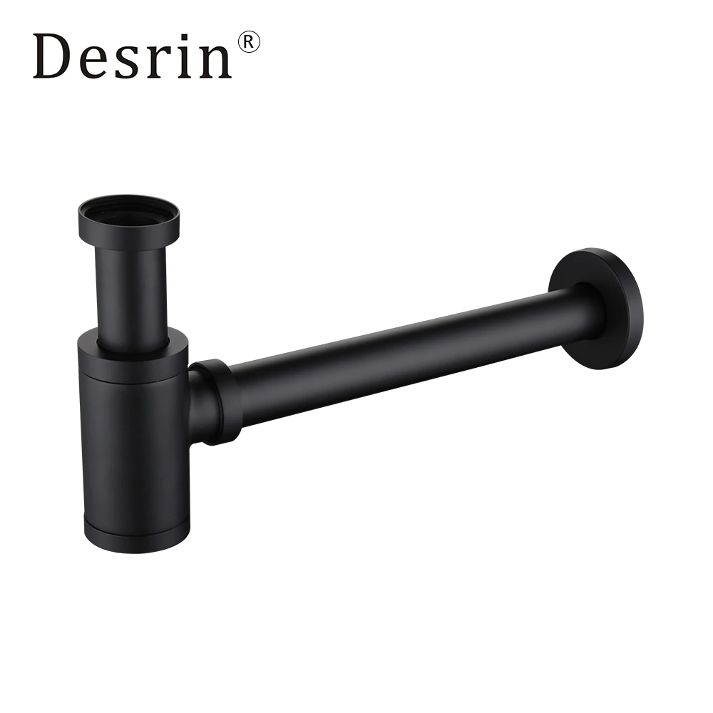 Desrin New Desgin Matt Black Modern High Quality Brass Body Euro Basin Bottle Plumbing P-Trap Wash Pipe Waste Bathroom Sink Trap