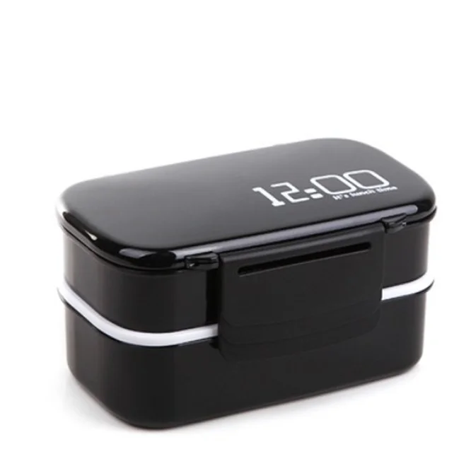 Black 12pcs EMS High-grade 1400ml Capacity Double Layer Plastic Lunch Box Microwave oven Bento Box Food Container Lunchbox BPA Free - Цвет: Black