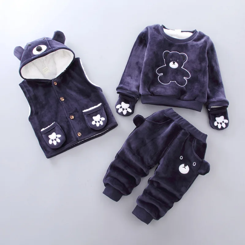 navy blue Рождественский теплый зимний жилет с рисунком Микки для маленьких мальчиков и девочек, пальто+ толстовка+ штаны, комплект из 3 предметов, детский спортивный костюм, одежда - Цвет: navy blue