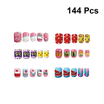 

144 Pcs Child Makeup Toy Nail Sticker Cartoon Pattern Colorful Decal Fake Nails False Nail Tips Manicure Beauty Tools for Kids D