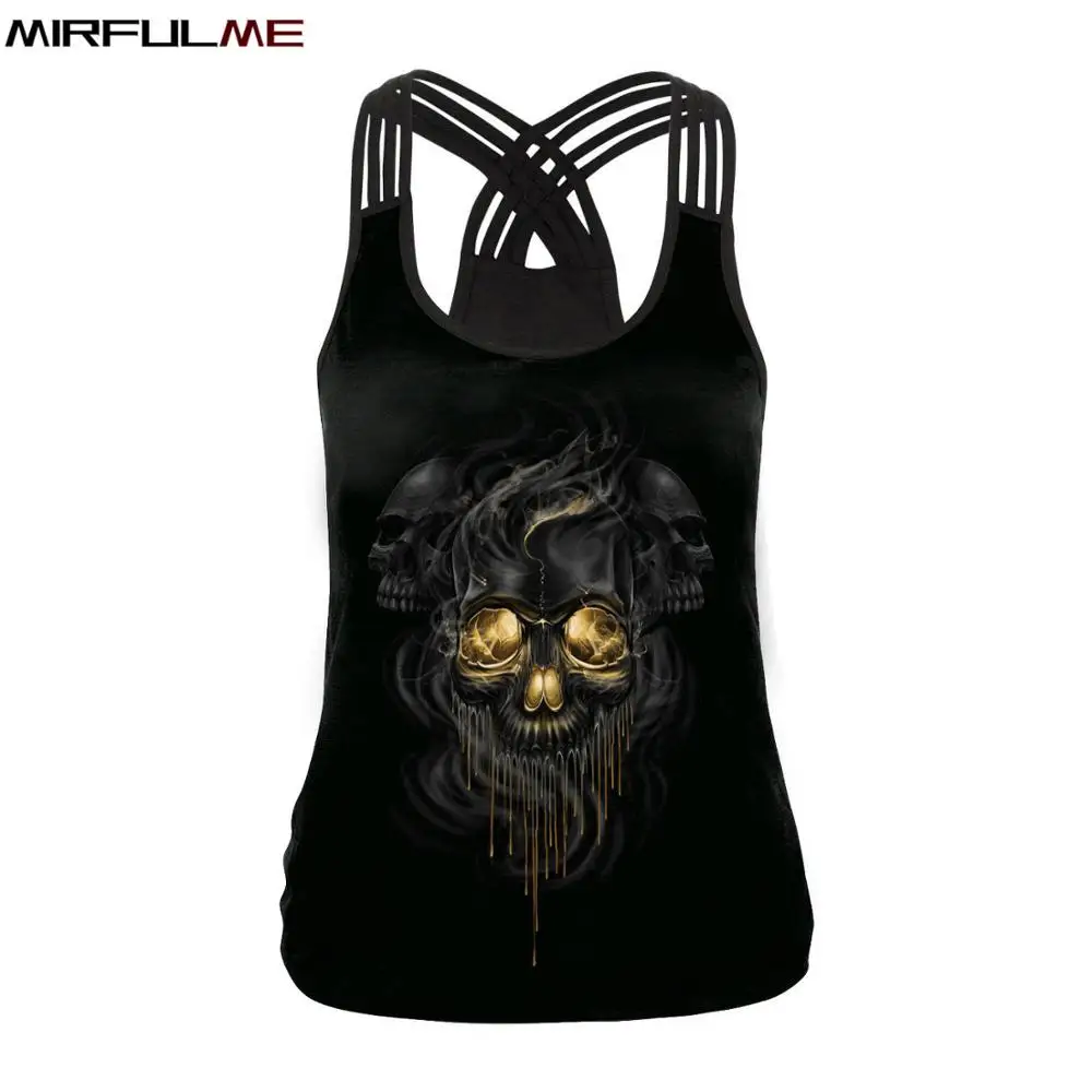 Летняя женская спортивная майка с 3D принтом черепа, женская рубашка для йоги, тонкая футболка для бега, фитнеса, майка с перекрестной полоской, топы, быстросохнущая спортивная блузка