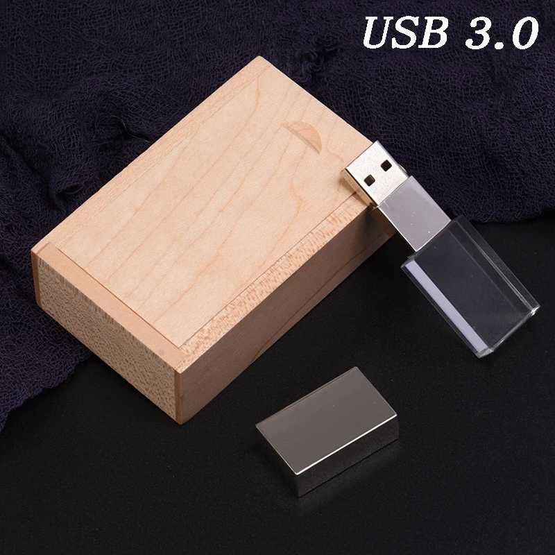 JASTER USB 3,0, деревянная коробка, Кристальный флеш-накопитель, USB флеш-накопитель, 4 ГБ, 8 ГБ, 16 ГБ, флешка, 32 ГБ, 64 ГБ, 128 ГБ, USB флешка с индивидуальным логотипом - Цвет: Maple Silver