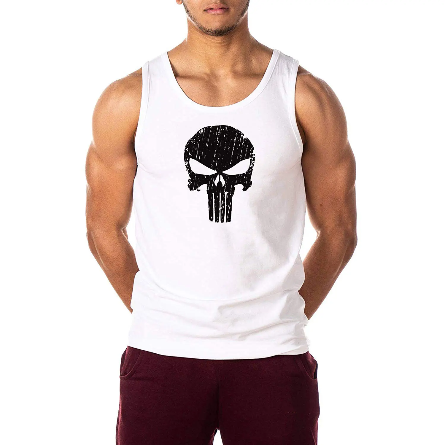 

2019 Sports Exercise Casual Printed Skeleton Quick-Dry Breathable Slit Muscle Trend Fitness Vest