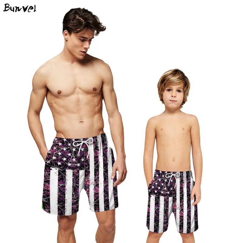 

bunvel Family look Swimwear National flag Star Striped Printed Mens Toddler Kids Baby Boys Swim Shorts Swimsuit Bathing Suit