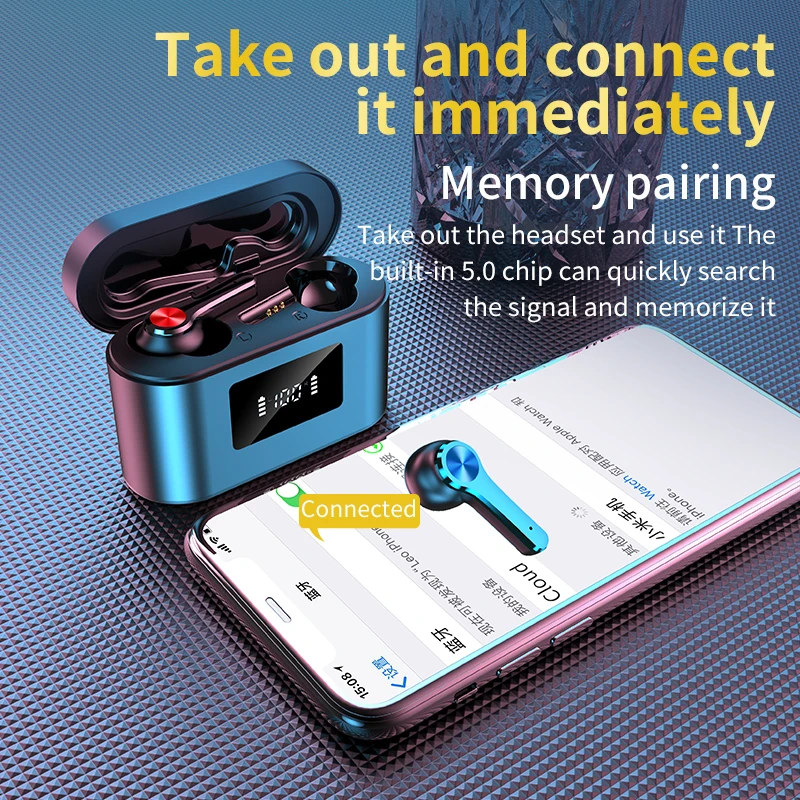 TWS Bluetooth Earphone Stereo Wireless Headphones IP54 Waterproof Earphone with Dual Microphone 4000mAh Metal Charging Box