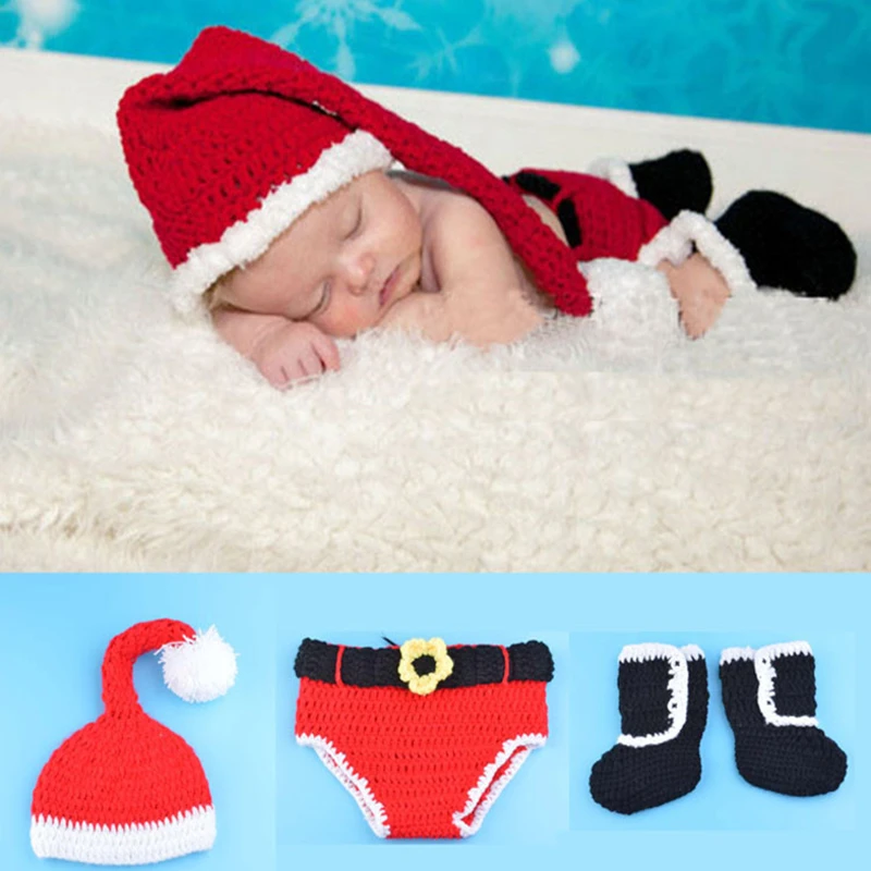 Gorro de ganchillo para niños recién nacidos, traje de tejido de ganchillo,  accesorios de fotografía para bebés, conjunto de ropa de Navidad, 3 uds.| Gorros de Navidad| - AliExpress