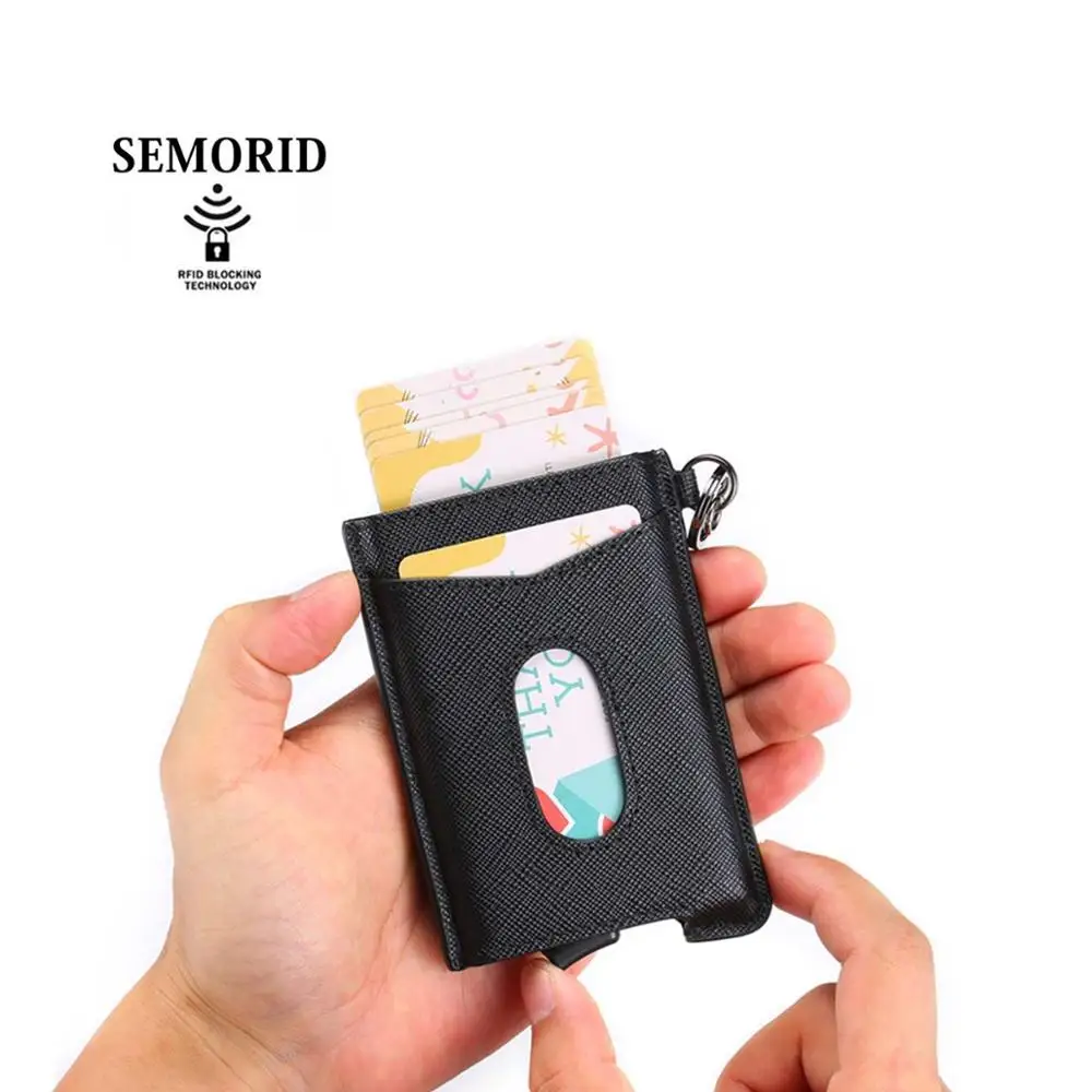 SEMORID RFID блокирующий держатель для кредитных карт из натуральной кожи Алюминиевый