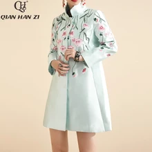 Qian Han Zi Новое модное дизайнерское пальто осень-зима женское элегантное узкое повседневное пальто с длинными рукавами и вышивкой