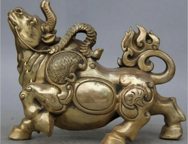 927+++ 1" Китайская народная фэн-шуй латунь богатство зодиака год быка Oxen Статуя Скульптура