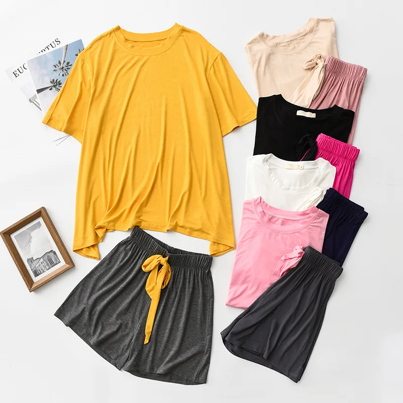 

Women's Cotton Pajamas Set Casual Cat Printed Shorts Short Sleeve T-Shirt Sleepwear Nightwear Set Pijama pyjama femme