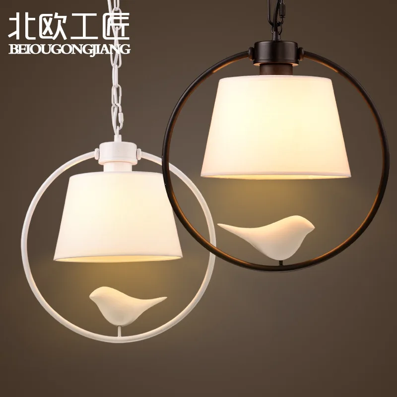 Birds Pendant Lights Vintage Lamp Resin Bird Fabric Lampshade For Kitchen Lighting Dining Room Retro Loft | Лампы и освещение