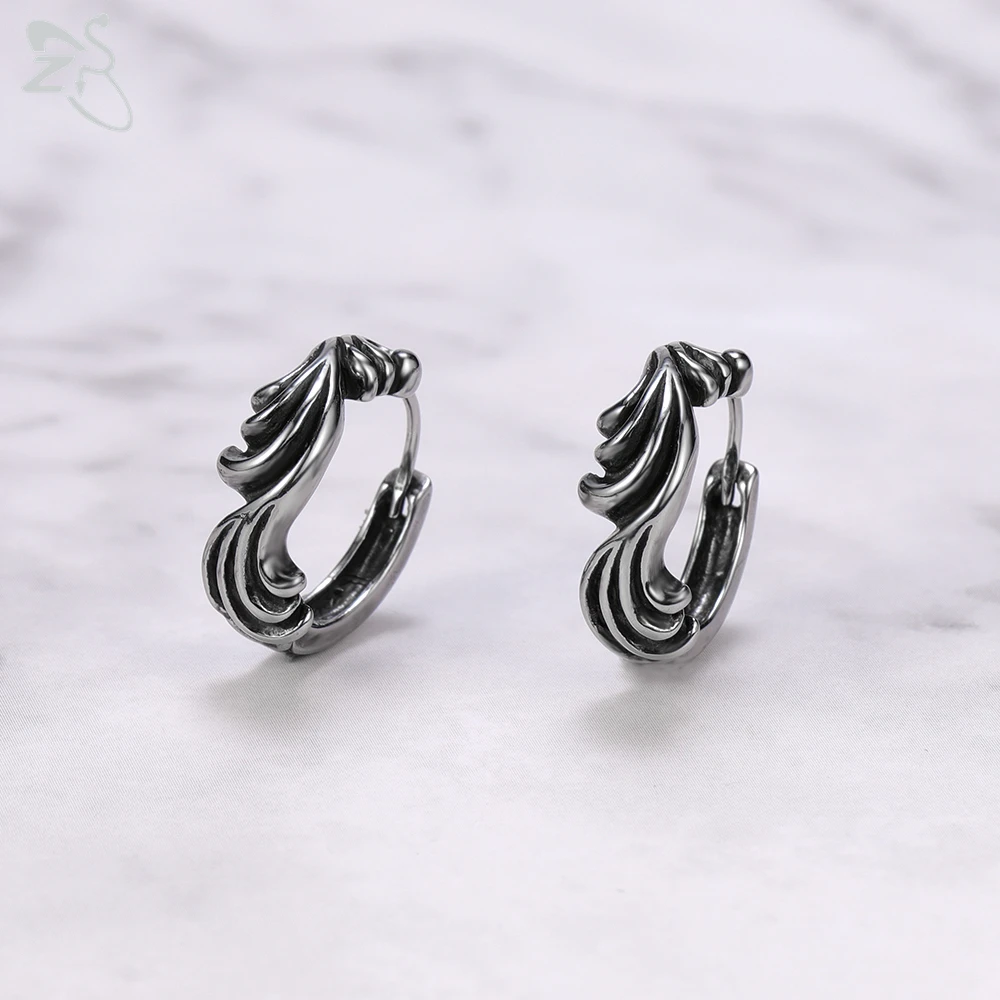 ZS 2pcs/lot 316L Stainless Steel Hoop Earrings For Men Women Kpop HipHop Earring Gothic Punk Rock Circle Earring Vintage Jewelry