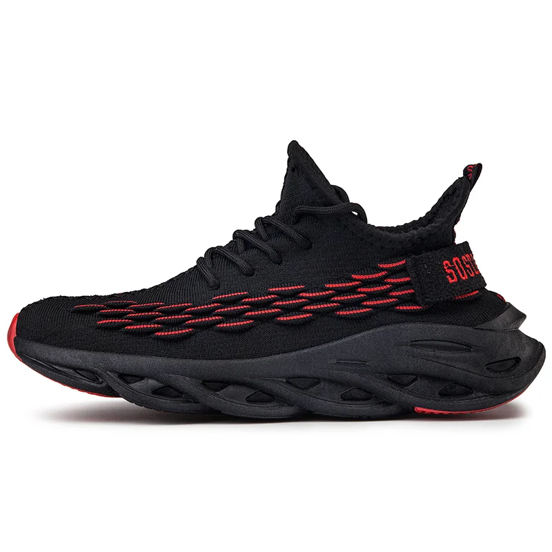black and red HUMTTO мужские кроссовки для бега, мужские уличные кроссовки, мягкая дышащая Спортивная обувь для бега, Мужская дышащая прогулочная обувь - Цвет: black and red