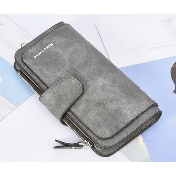 

Fashion Lady Solid Color Matte Long Section Three Fold Multi-Card Wallet#p30