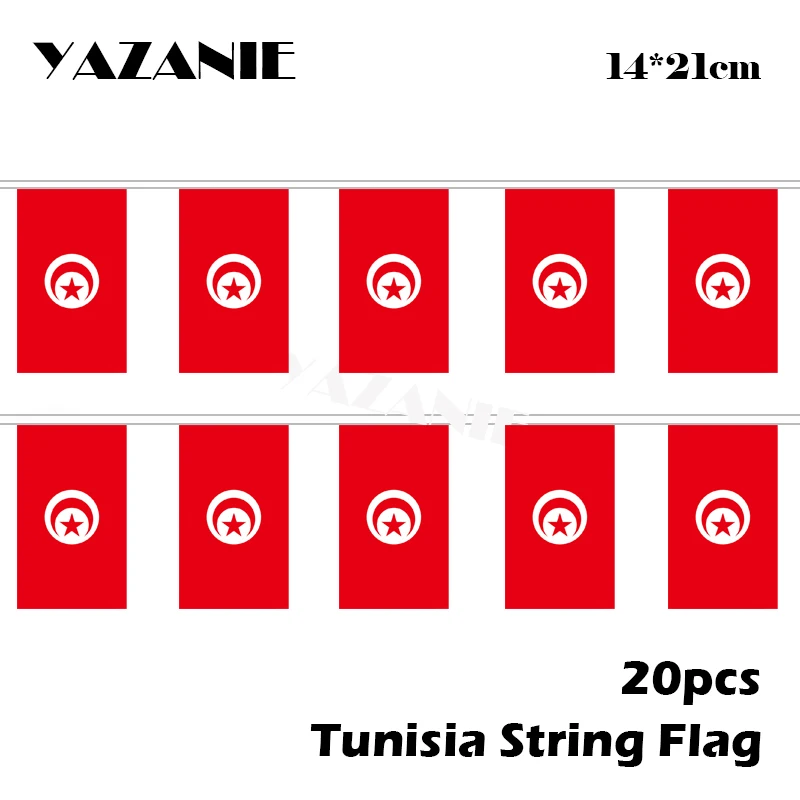 YAZANIE 14*21cm 20PCS 5Meter Tunisie String Flag Home Decorative Flags National Flag Polyester Outdoor Hanging Flying Flags