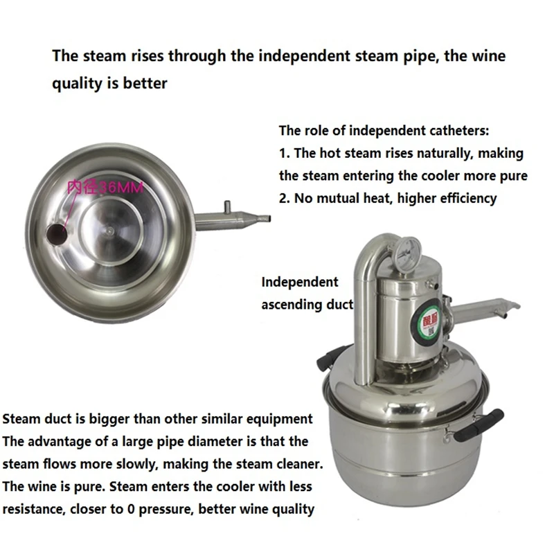 10L DIY Wine Maker Household Wine Brewing Machine Liquor Distillation Pure Pot Stainless Steel