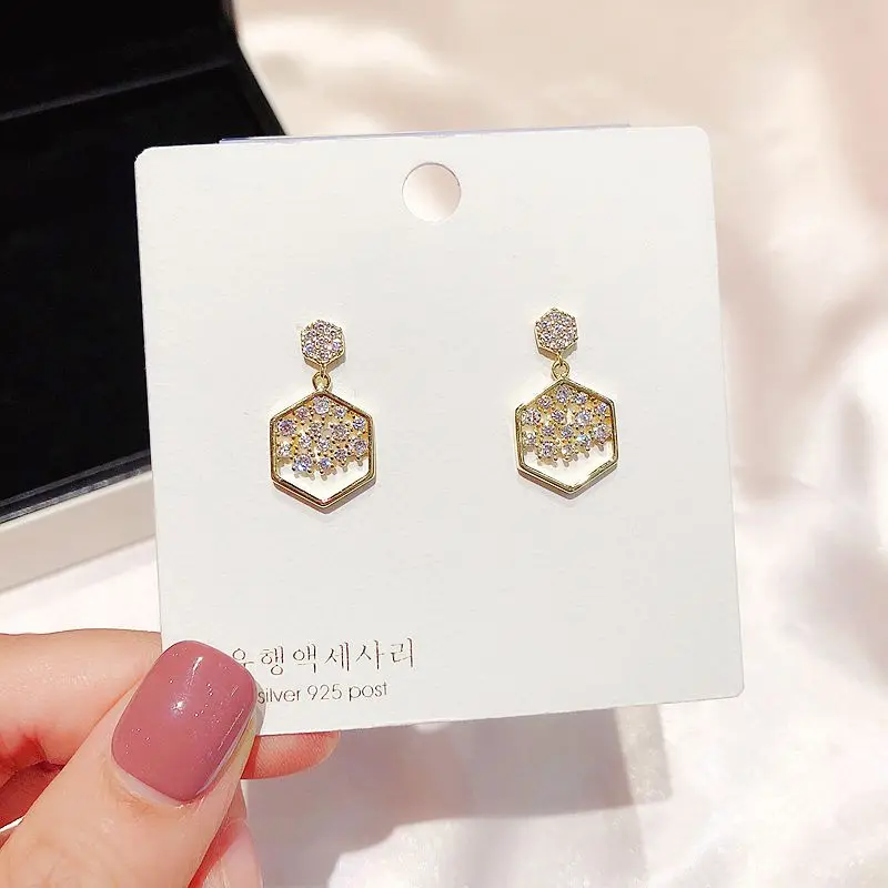 Высококачественные серьги-капли с геометрическим дизайном и фианитами золотого цвета, серьги с кубическим цирконием для женщин и девушек, ювелирные изделия