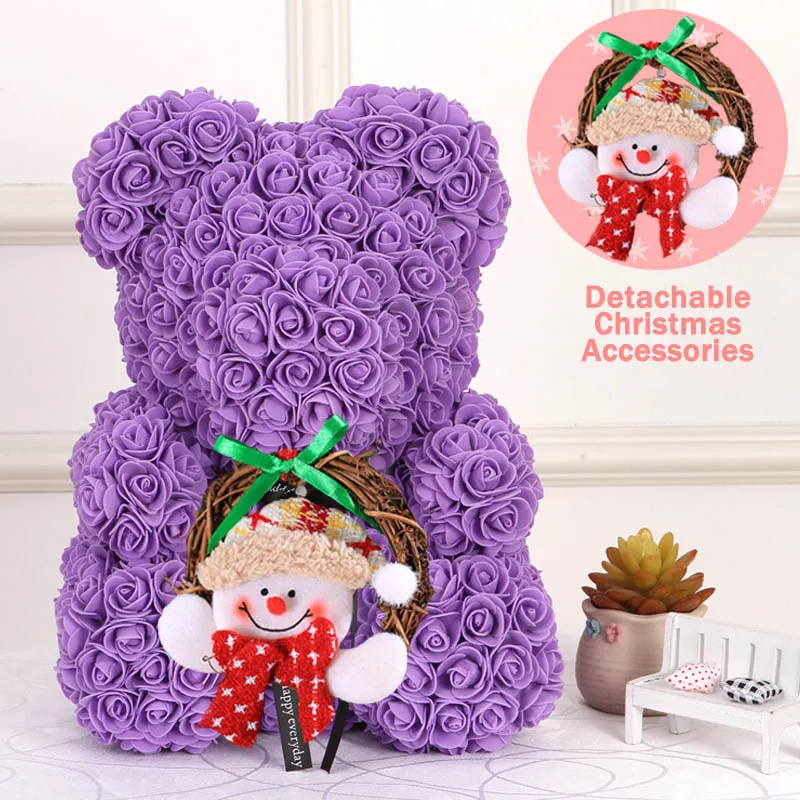 Purple 40cm Рождественский подарок 40 см красный медведь Роза искусственное мыло розы Teddi медведь вечный цветок Гирлянда валентинки подарок девочка друг снеговик - Цвет: Purple 40cm