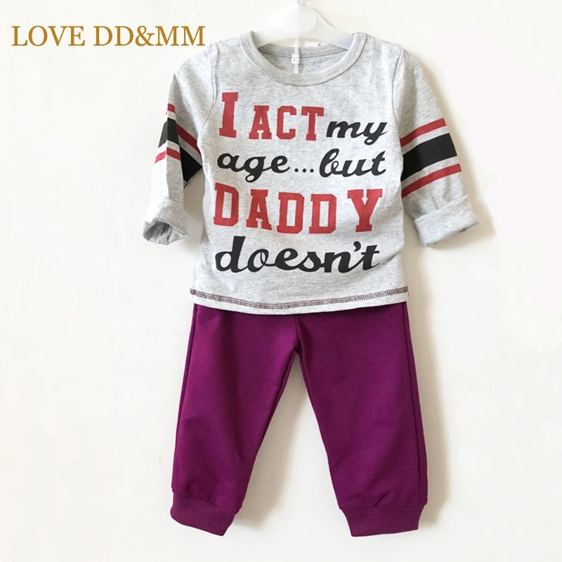 LOVE DD& MM/комплекты одежды для мальчиков коллекция года, детская одежда милые футболки в полоску с надписью и машинкой+ штаны, детская одежда