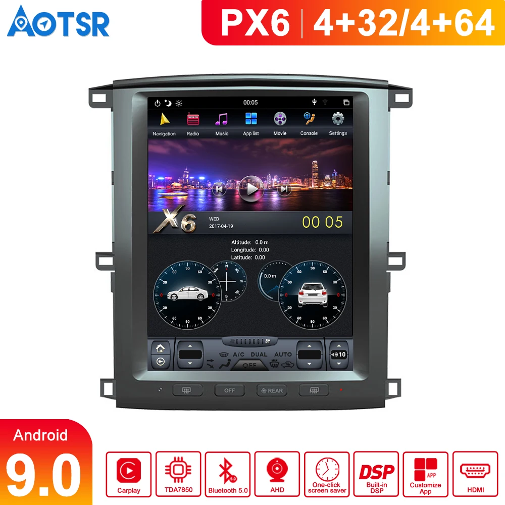 PX6 4GB RAM Tesla style Android 8.1 Car GPS Navigation For TOYOTA LAND CRUISER LC100 03 head unit multimedia radio tape recorder