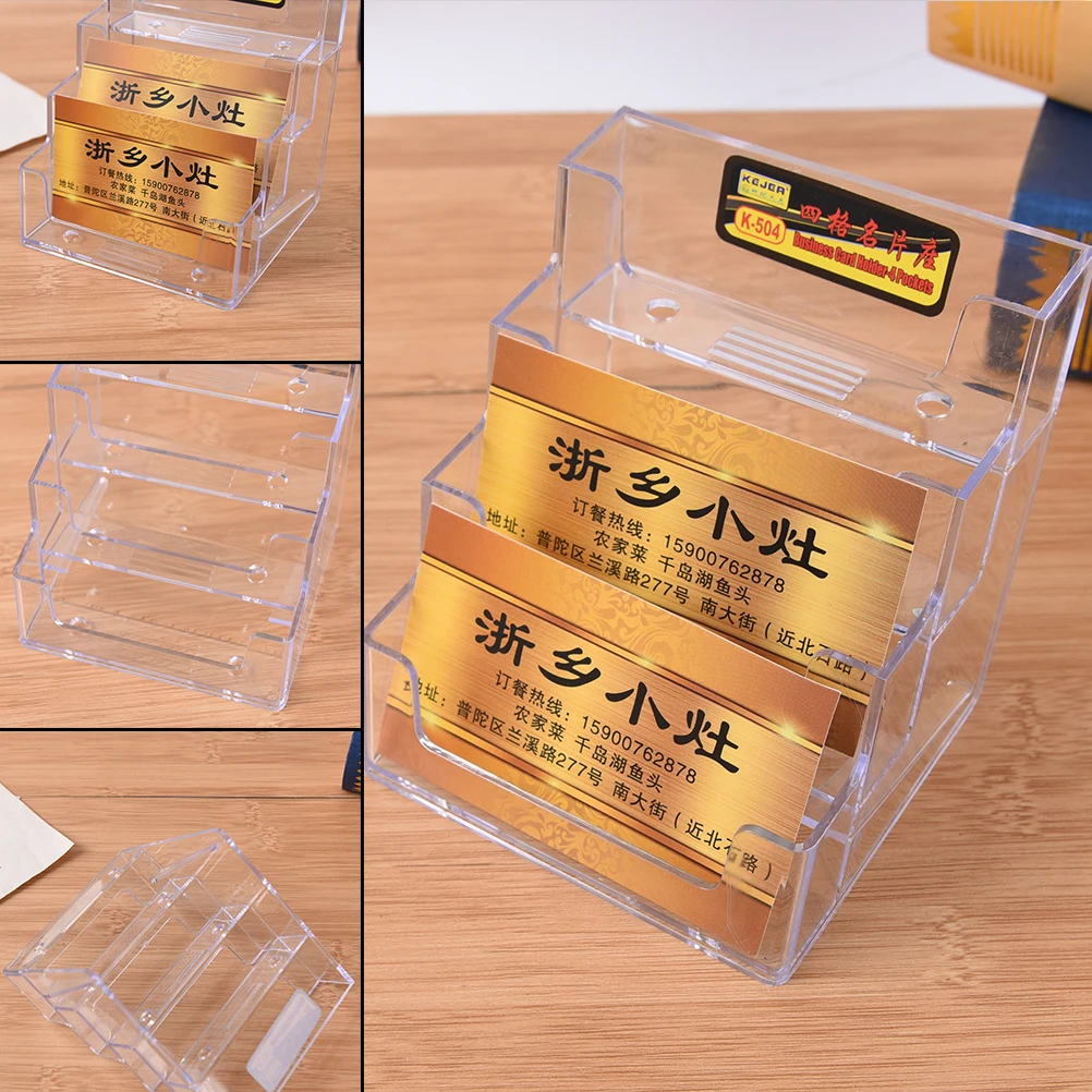 High quality Four Pockets Clear Desktop Office Counter Acrylic Business Card Holder Stand Display Fit For Office School