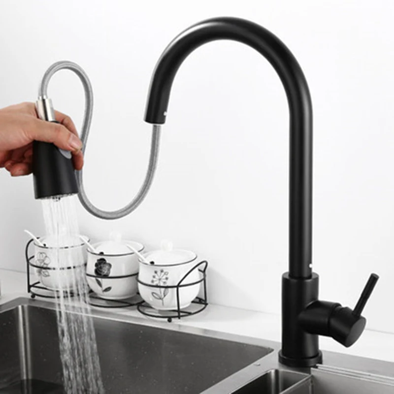 

Home Kitchen Sink Faucet Hot & Cold Pull Out Sprayer Tap 360 Degree Rotation Stainless Steel Spout New