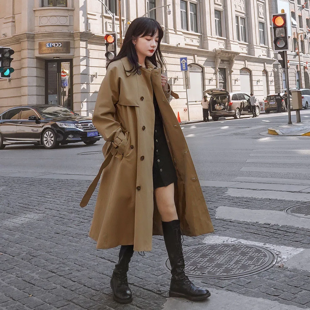 

Photo Shoot Trench Coat Women's Mid-length 2020 Chung Autumn Fashion New Style Waist British Style over-the-Knee Coat Versatile