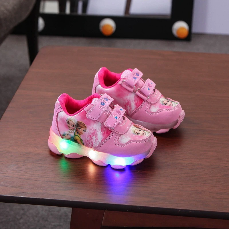 Zapatos luminosos con luz Led de dibujos animados para niños, zapatillas de Elsa, tenis para niños brillantes, zapatos transpirables para bebés y deportivas| - AliExpress