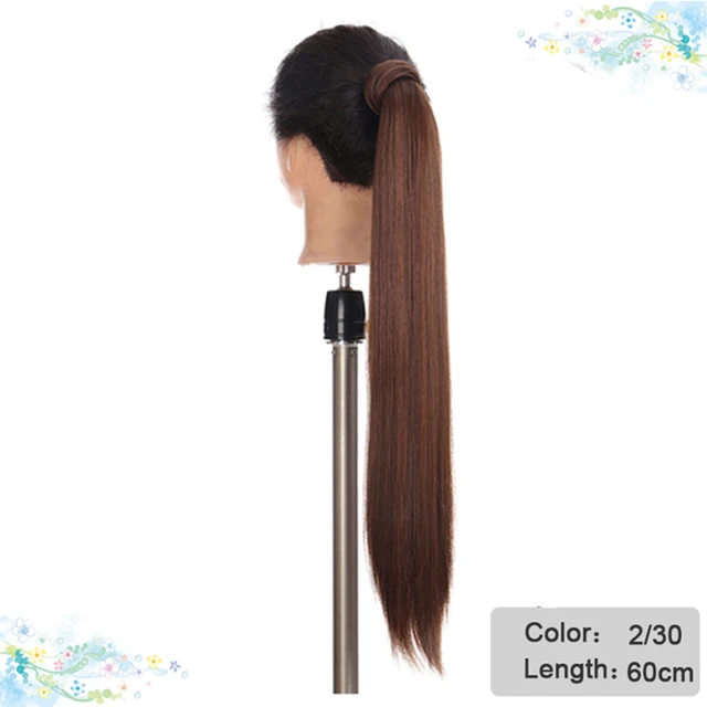 DIANQI Synthetic Corn Wavy Long Curly Ponytail Hairpiece Wrap on Clip Hair Extensions Black Pony Hair 2i30