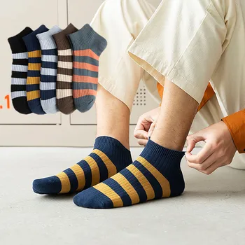 

2020 New Men's Fashion Casual Striped Men's Ankle Socks Low Sweat-Absorbent Breathable Short Socks Cotton Socks