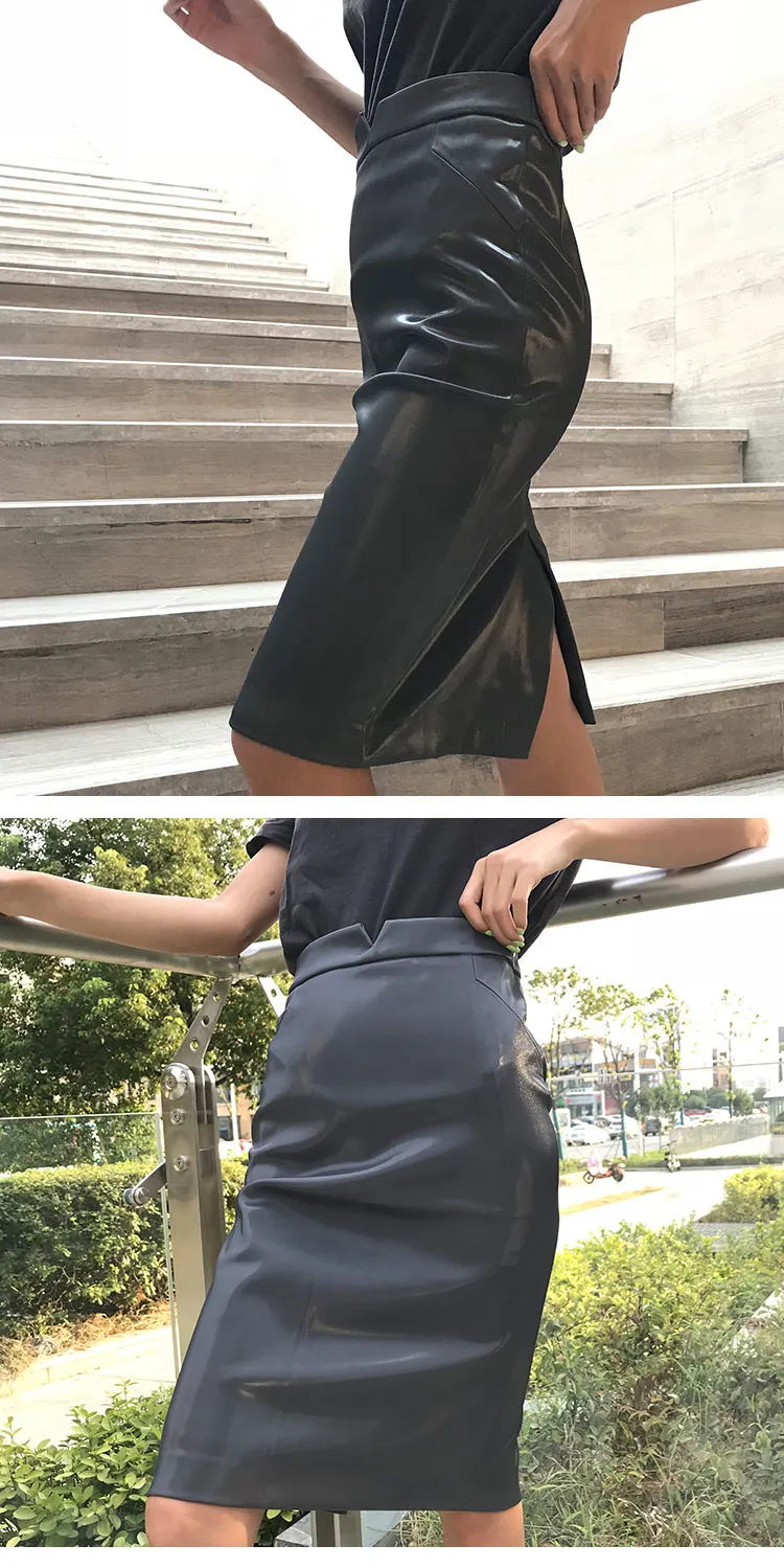 Женская юбка из искусственной кожи с высокой талией, облегающая весенне-осенняя элегантная юбка карандаш, Сексуальные Вечерние черные синие женские юбки, офисная одежда 0926