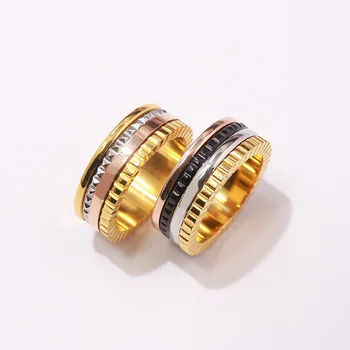 

12 hot selling fashion accessories smooth color matching rotating gear lattice titanium steel ring
